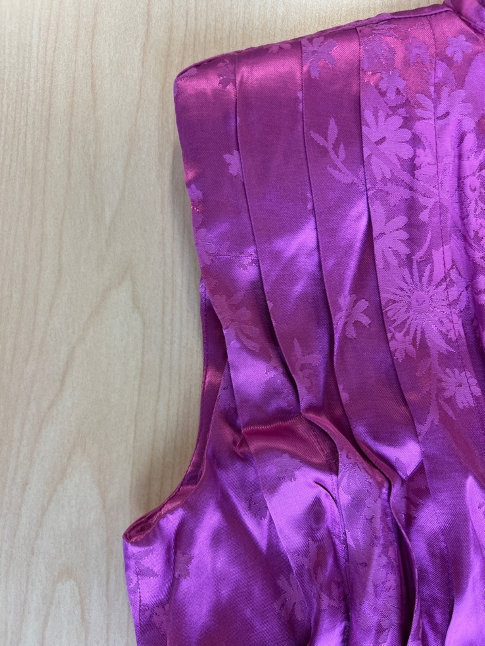 SABINA MUSAYEV fuchsia satin jacquard floral print neck bow sleeveless dress S - Picture 5 of 16